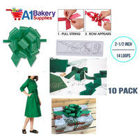 A1BakerySupplies 10 Pieces Pull Bow for Gift Wrapping Gift Bows Pull Bow With Ribbon for Wedding Gift Baskets, 2.5 Inch 14 Loop Emerald Green Flora Satin Color