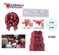 A1BakerySupplies 10 Pieces Pull Bow for Gift Wrapping Gift Bows Pull Bow With Ribbon for Wedding Gift Baskets, 5.5 Inch 20 Loop in Burgundy Color