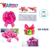 A1BakerySupplies 50 Pieces Pull Bow for Gift Wrapping Gift Bows Pull Bow With Ribbon for Wedding Gift Baskets, 4 Inch 18 Loop Pink Beauty Flora Satin Color