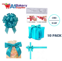 A1BakerySupplies 10 Pieces Pull Bow for Gift Wrapping Gift Bows Pull Bow With Ribbon for Wedding Gift Baskets, 4 Inch 18 Loop Turquoise Flora Satin Color