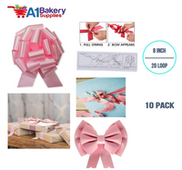 A1BakerySupplies 10 Pieces Pull Bow for Gift Wrapping Gift Bows Pull Bow With Ribbon for Wedding Gift Baskets, 8 Inch 20 Loop in Pink Flora Satin Color