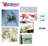 A1BakerySupplies 50 Pieces Pull Bow for Gift Wrapping Gift Bows Pull Bow With Ribbon for Wedding Gift Baskets, 5.5 Inch 20 Loop in Sage Color