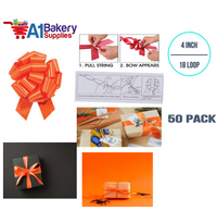 A1BakerySupplies 50 Pieces Pull Bow for Gift Wrapping Gift Bows Pull Bow With Ribbon for Wedding Gift Baskets, 4 Inch 18 Loop Tropical Orange Flora Satin Color