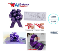 A1BakerySupplies 50 Pieces Pull Bow for Gift Wrapping Gift Bows Pull Bow With Ribbon for Wedding Gift Baskets, 5.5 Inch 20 Loop in Purple Color