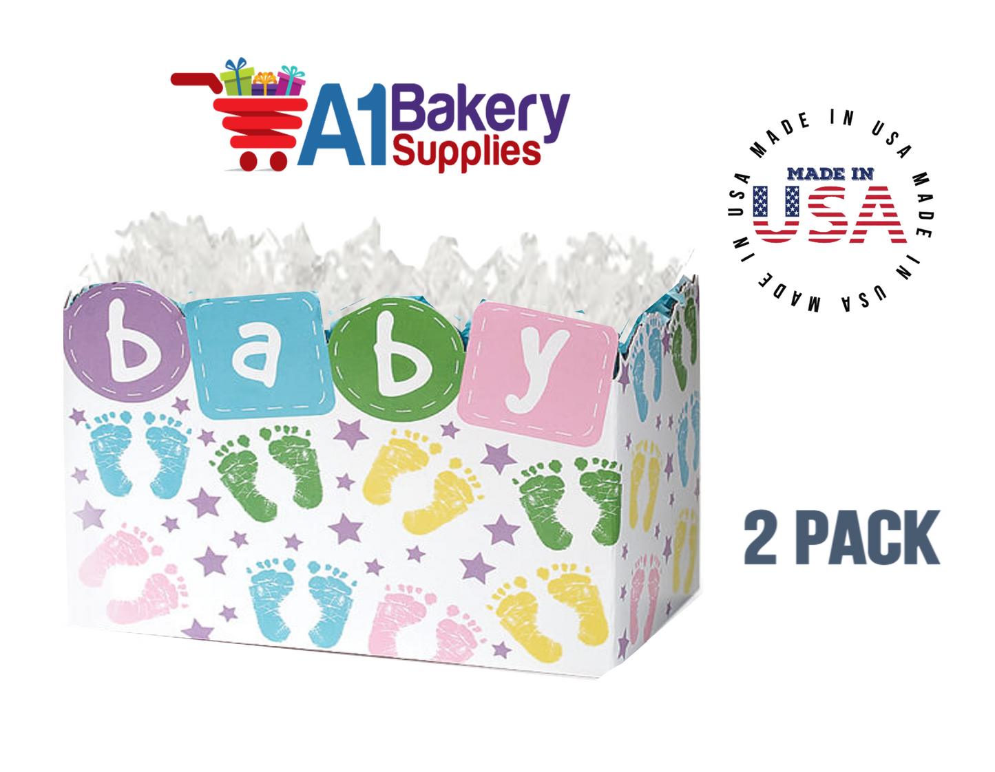 Baby Steps Basket Box, Theme Gift Box, Large 10.25 (Length) x 6 (Width) x 7.5 (Height), 2 Pack