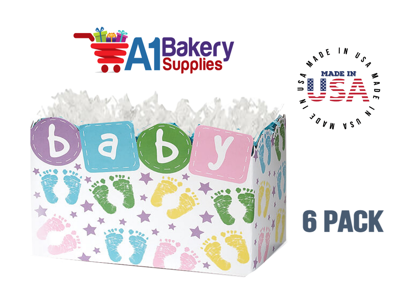 Baby Steps Basket Box, Theme Gift Box, Large 10.25 (Length) x 6 (Width) x 7.5 (Height), 6 Pack