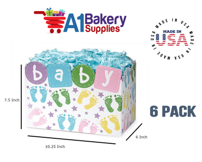 Baby Steps Basket Box, Theme Gift Box, Large 10.25 (Length) x 6 (Width) x 7.5 (Height), 6 Pack