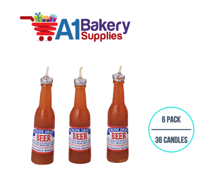 A1BakerySupplies Beer Bottle Novelty Candles 6 pack for Birthday Cake Decorations and Anniversary
