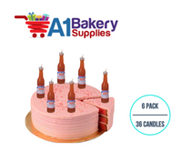 A1BakerySupplies Beer Bottle Novelty Candles 6 pack for Birthday Cake Decorations and Anniversary
