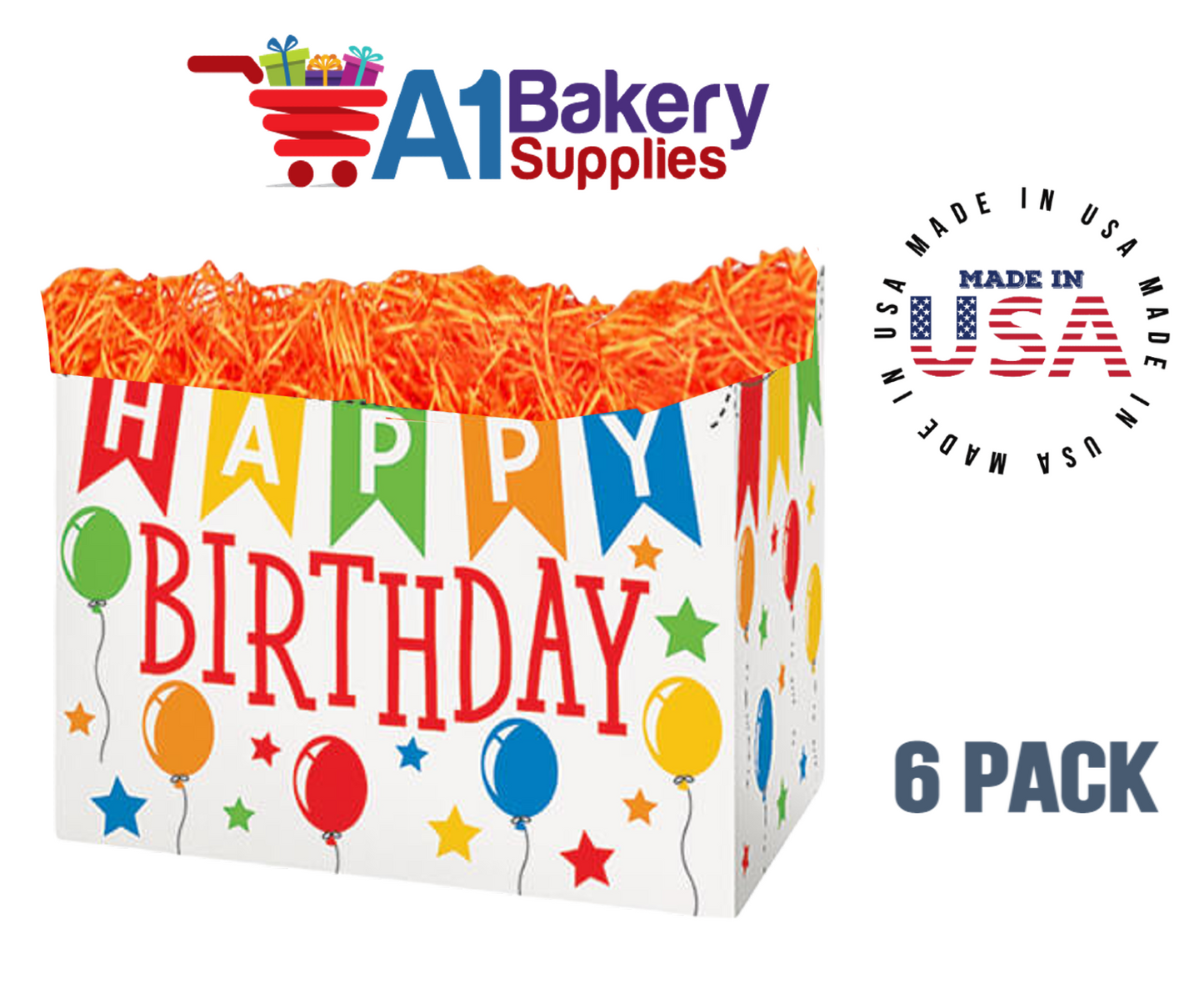 Birthday Banner Basket Box, Theme Gift Box, Small 6.75 (Length) x 4 (Width) x 5 (Height), 6 Pack
