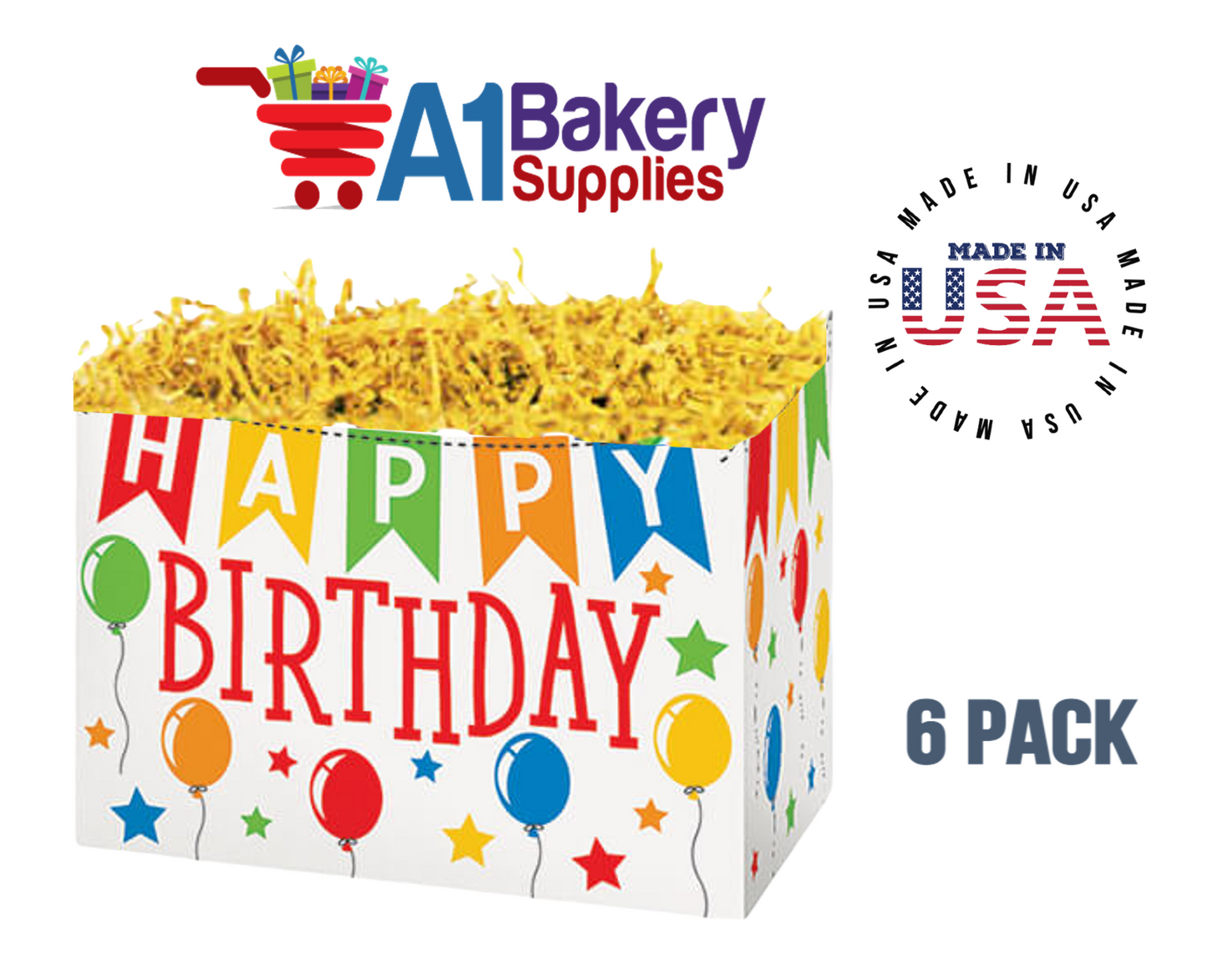 Birthday Banner Basket Box, Theme Gift Box, Small 6.75 (Length) x 4 (Width) x 5 (Height), 6 Pack