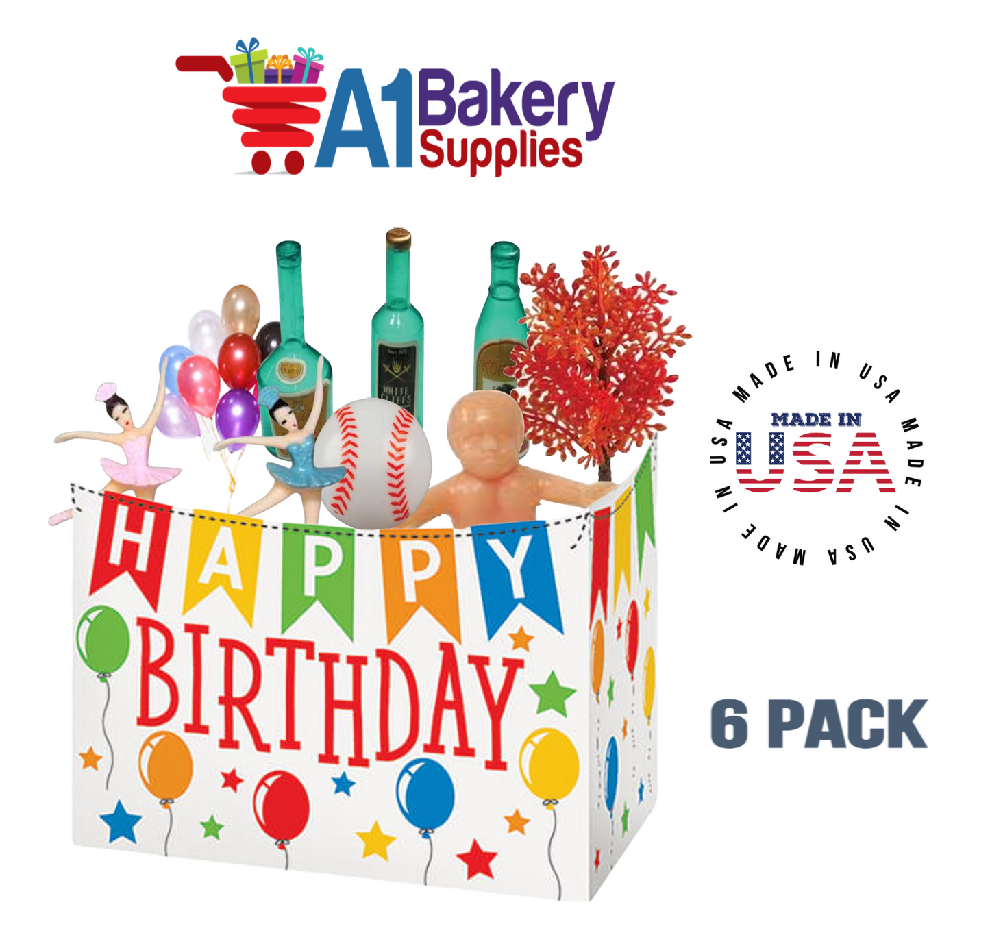 Birthday Banner Basket Box, Theme Gift Box, Large 10.25 (Length) x 6 (Width) x 7.5 (Height), 6 Pack