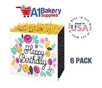 Birthday Flowers Basket Box, Theme Gift Box, Large 10.25 (Length) x 6 (Width) x 7.5 (Height), 6 Pack