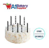 A1BakerySupplies Black And White Stripes And Dots Candles 6 pack for Birthday Cake Decorations and Anniversary