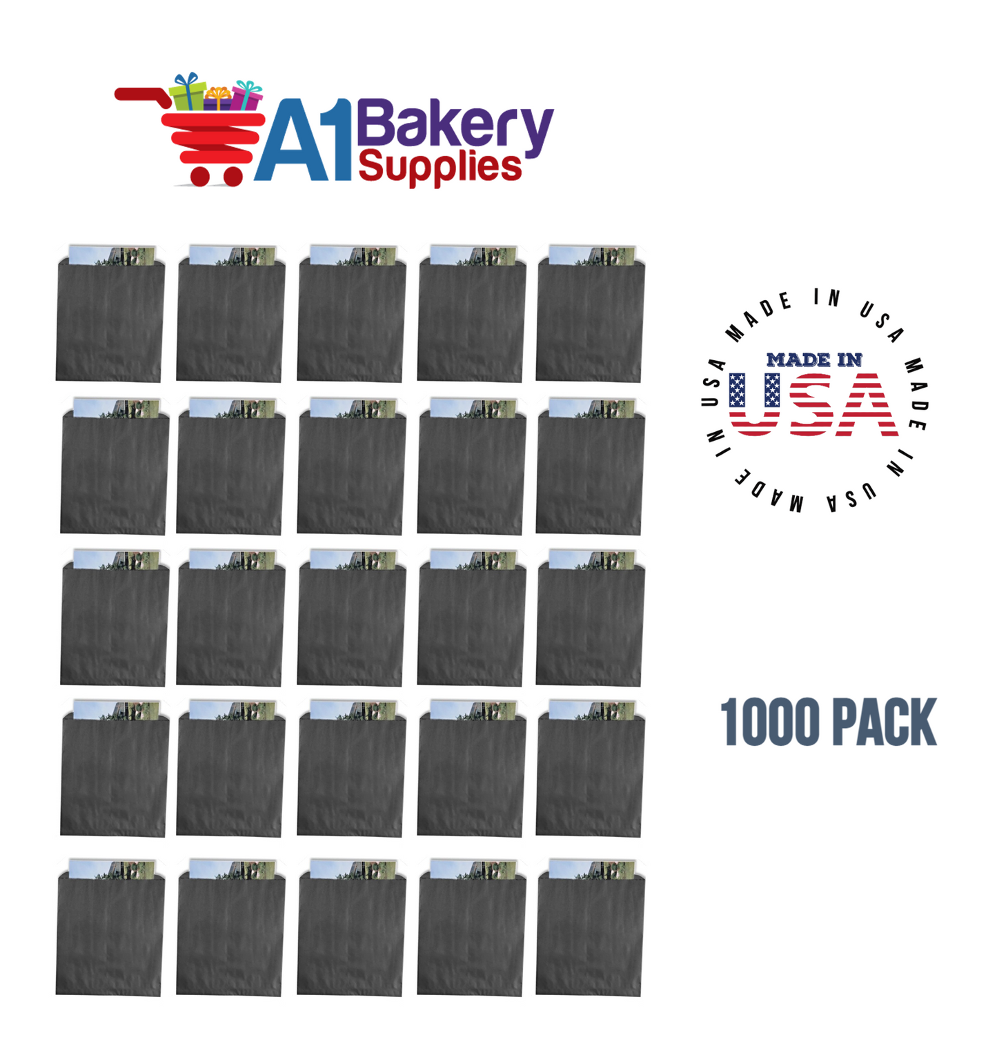 Black Flat Merchandise Bags, Medium, 1000 Pack - 12"x15"