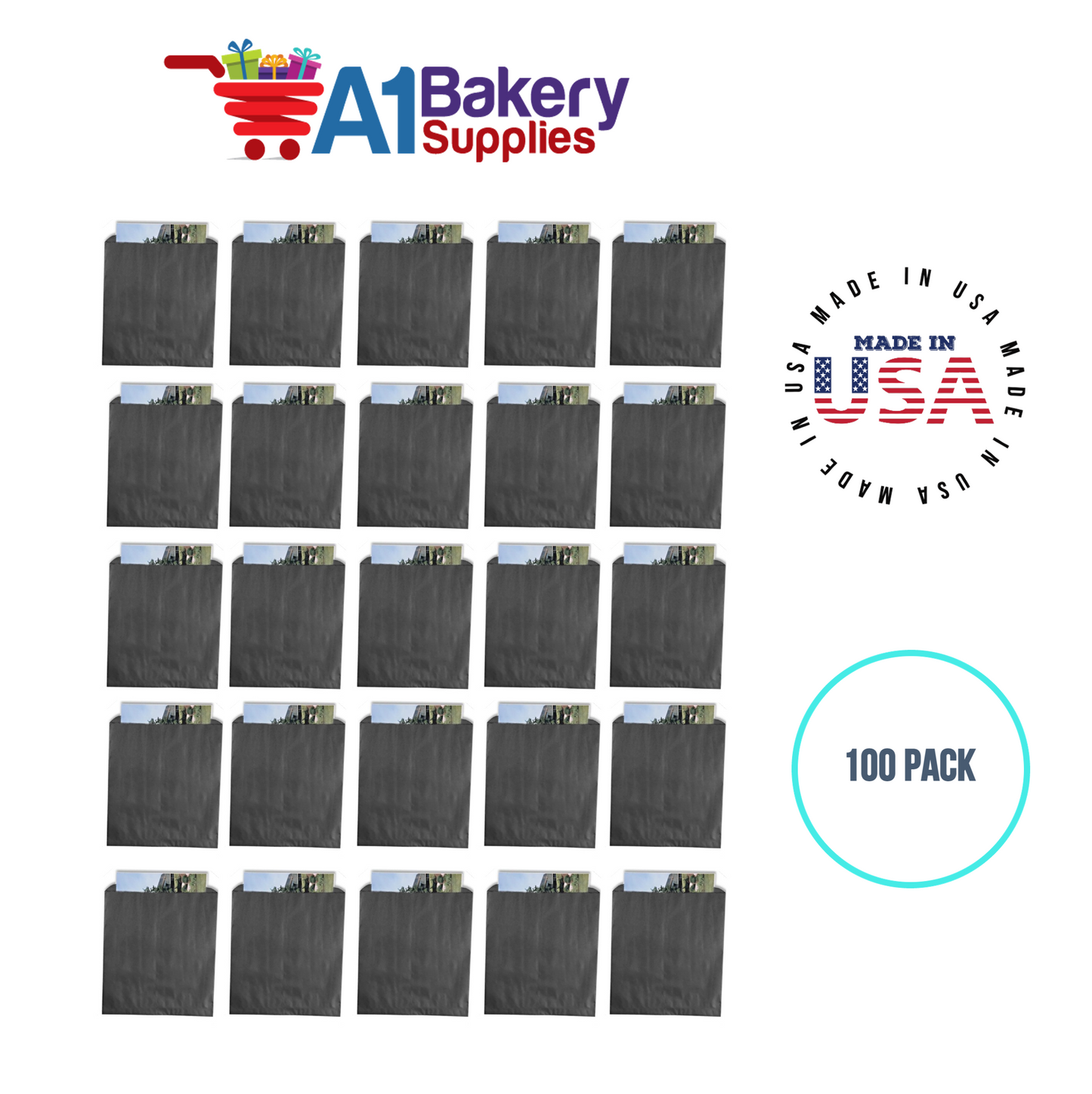 Black Flat Merchandise Bags, Small, 100 Pack - 12"x15"