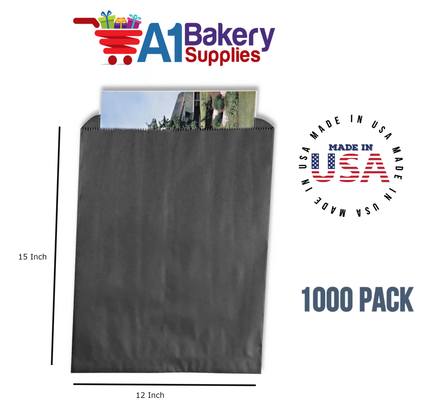 Black Flat Merchandise Bags, Medium, 1000 Pack - 12"x15"