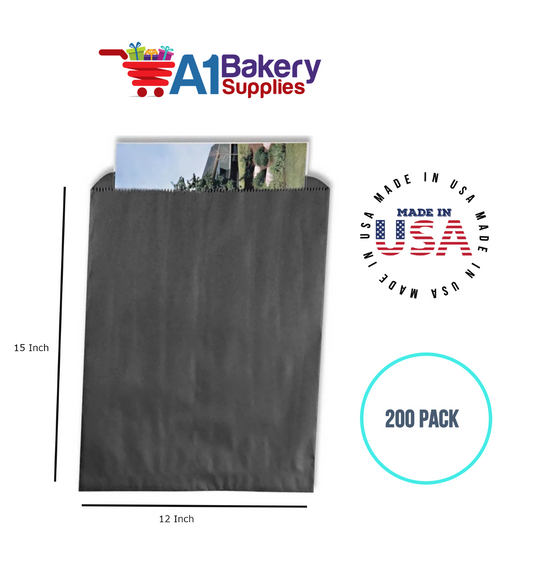 Black Flat Merchandise Bags, Medium, 200 Pack - 12"x15"
