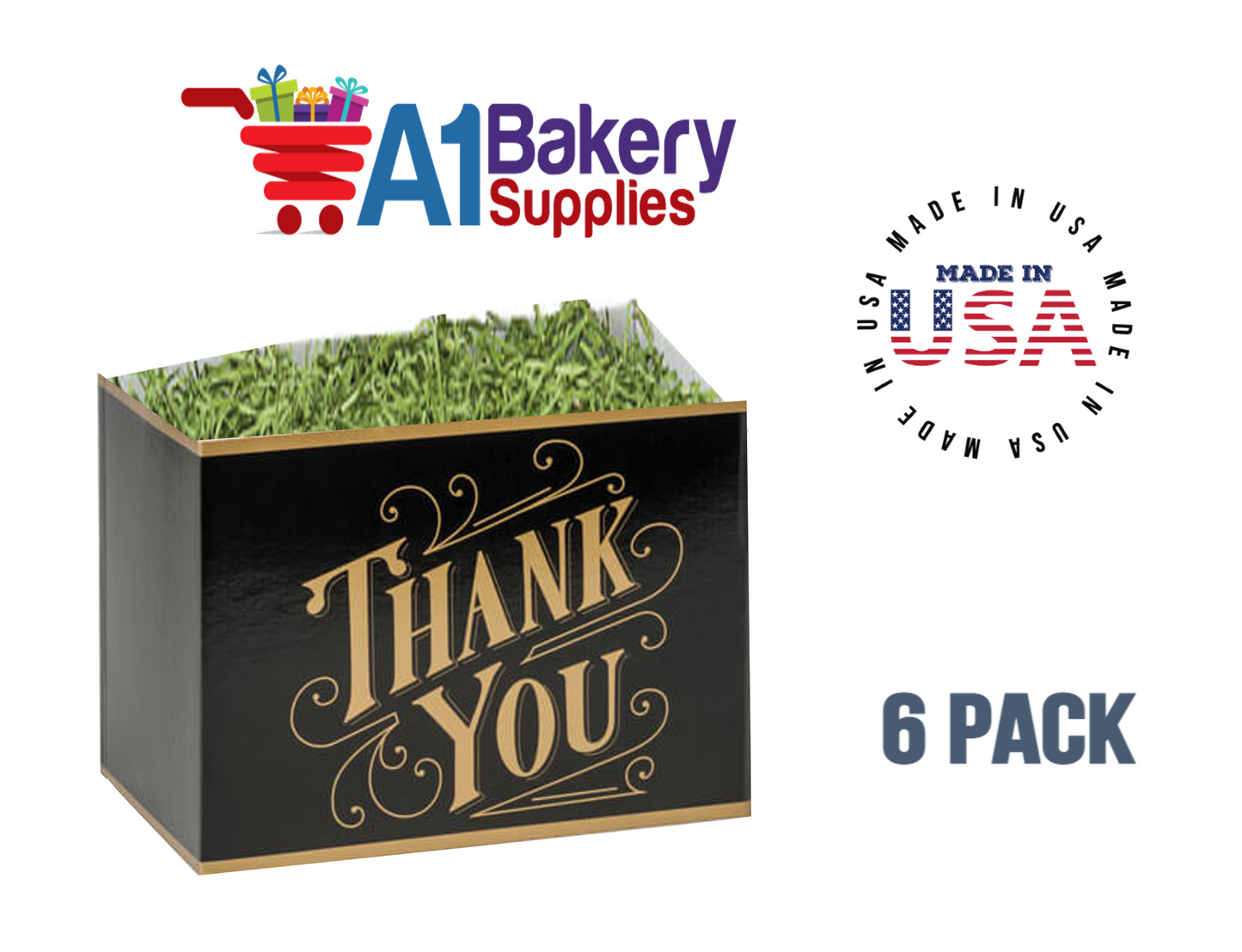 Black & Gold Thanks Basket Box, Theme Gift Box, Small 6.75 (Length) x 4 (Width) x 5 (Height), 6 Pack