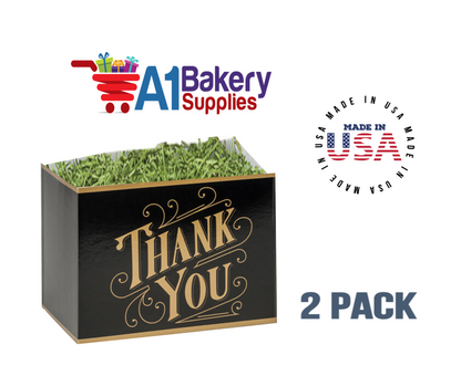 Black & Gold Thanks Basket Box, Theme Gift Box, Large 10.25 (Length) x 6 (Width) x 7.5 (Height), 2 Pack