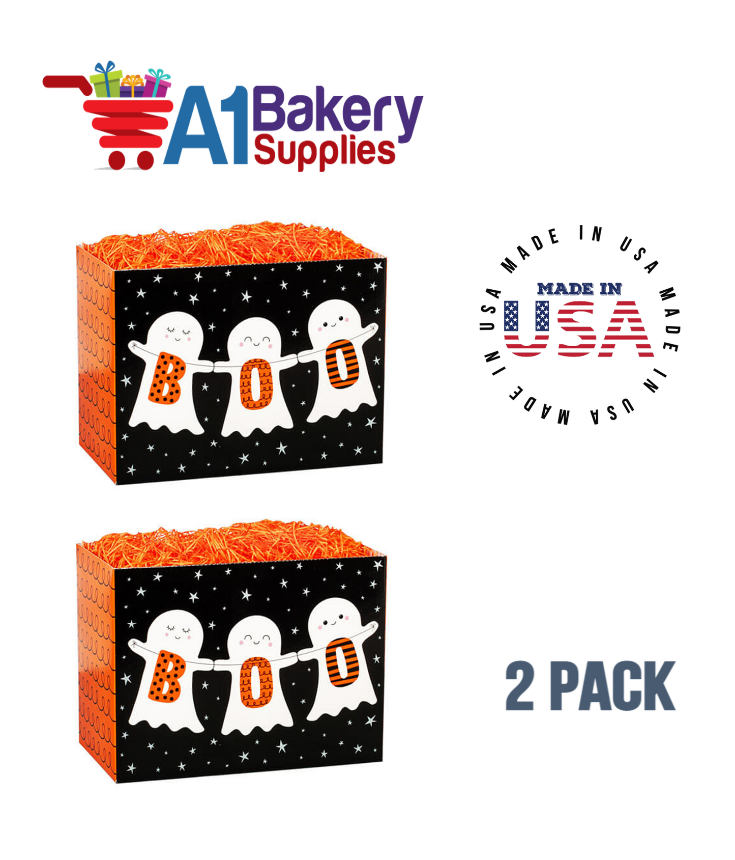 Boo Ghosts Basket Box, Theme Gift Box, Small 6.75 (Length) x 4 (Width) x 5 (Height), 2 Pack
