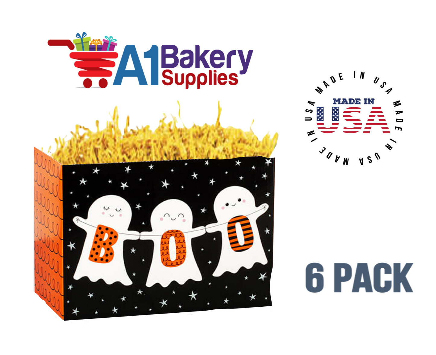 Boo Ghosts Basket Box, Theme Gift Box, Large 10.25 (Length) x 6 (Width) x 7.5 (Height), 6 Pack
