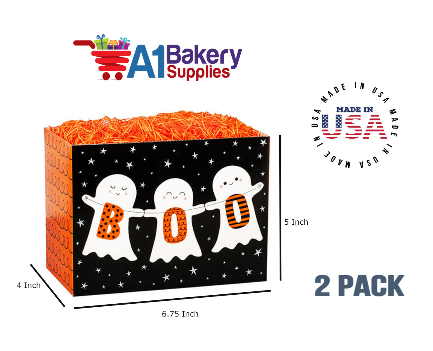 Boo Ghosts Basket Box, Theme Gift Box, Small 6.75 (Length) x 4 (Width) x 5 (Height), 2 Pack