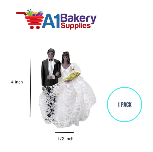 A1BakerySupplies Bride & Groom W/Lace Dress - A.A. 1 pack Wedding Accessories for Birthday Cake Decorations and Marriages