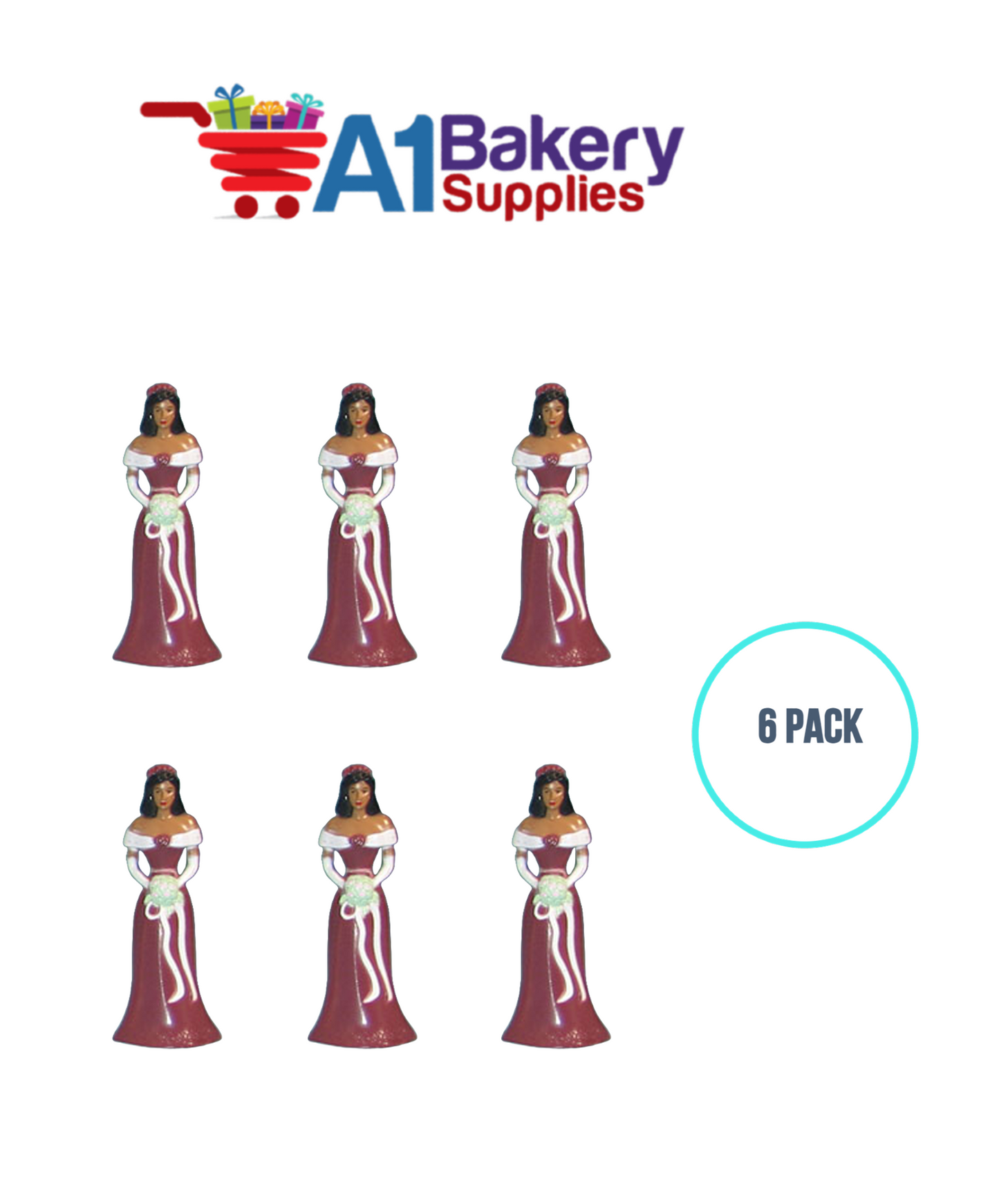 A1BakerySupplies Bridesmaid - Burgundy - A.A. 6 pack Wedding Accessories for Birthday Cake Decorations and Marriages