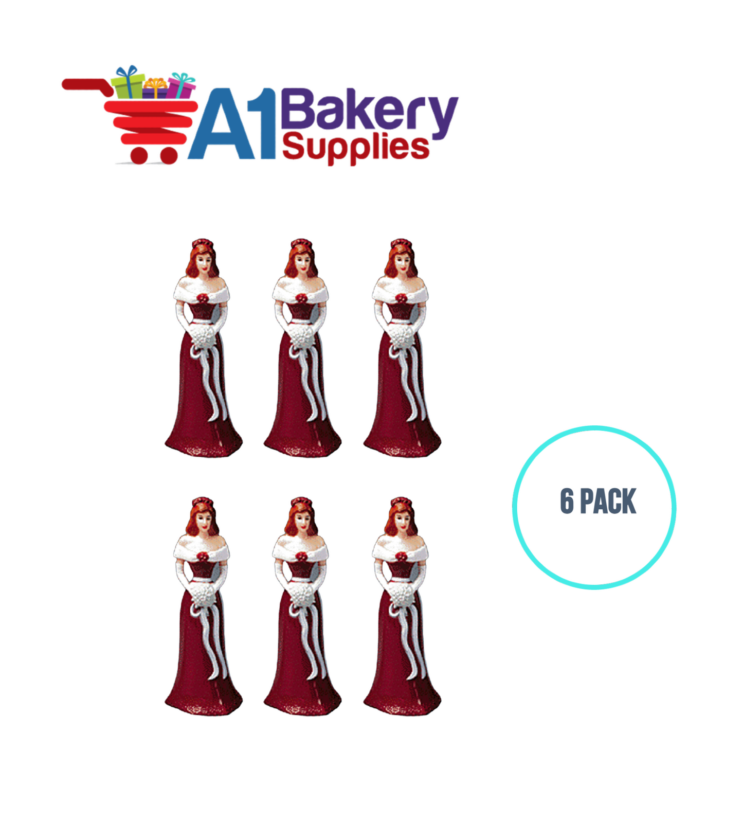 A1BakerySupplies Bridesmaid - Burgundy 6 pack Wedding Accessories for Birthday Cake Decorations and Marriages