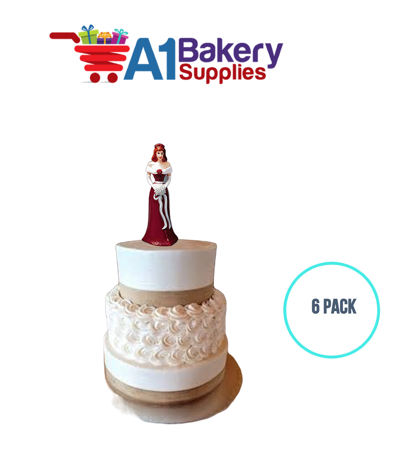 A1BakerySupplies Bridesmaid - Burgundy 6 pack Wedding Accessories for Birthday Cake Decorations and Marriages