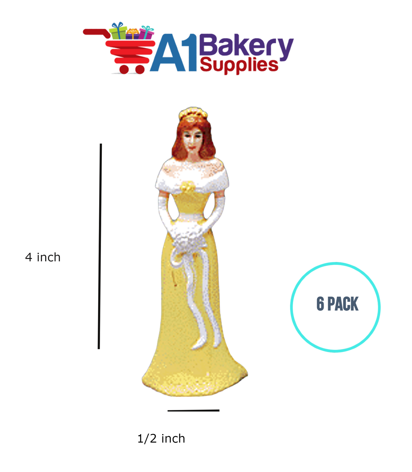A1BakerySupplies Bridesmaid - Yellow 6 pack Wedding Accessories for Birthday Cake Decorations and Marriages