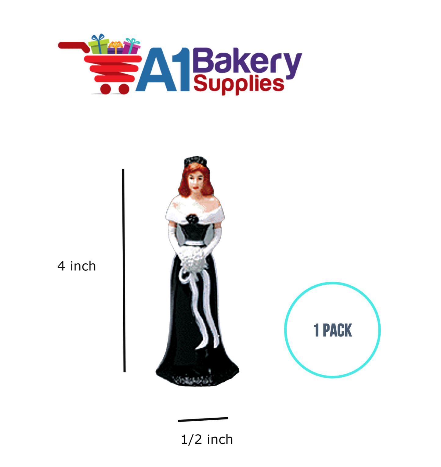 A1BakerySupplies Bridesmaid (White)-Black Dress 1 pack Wedding Accessories for Birthday Cake Decorations and Marriages