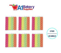 A1BakerySupplies Brite Stripe Candles- Neon Asst 6 pack for Birthday Cake Decorations and Anniversary