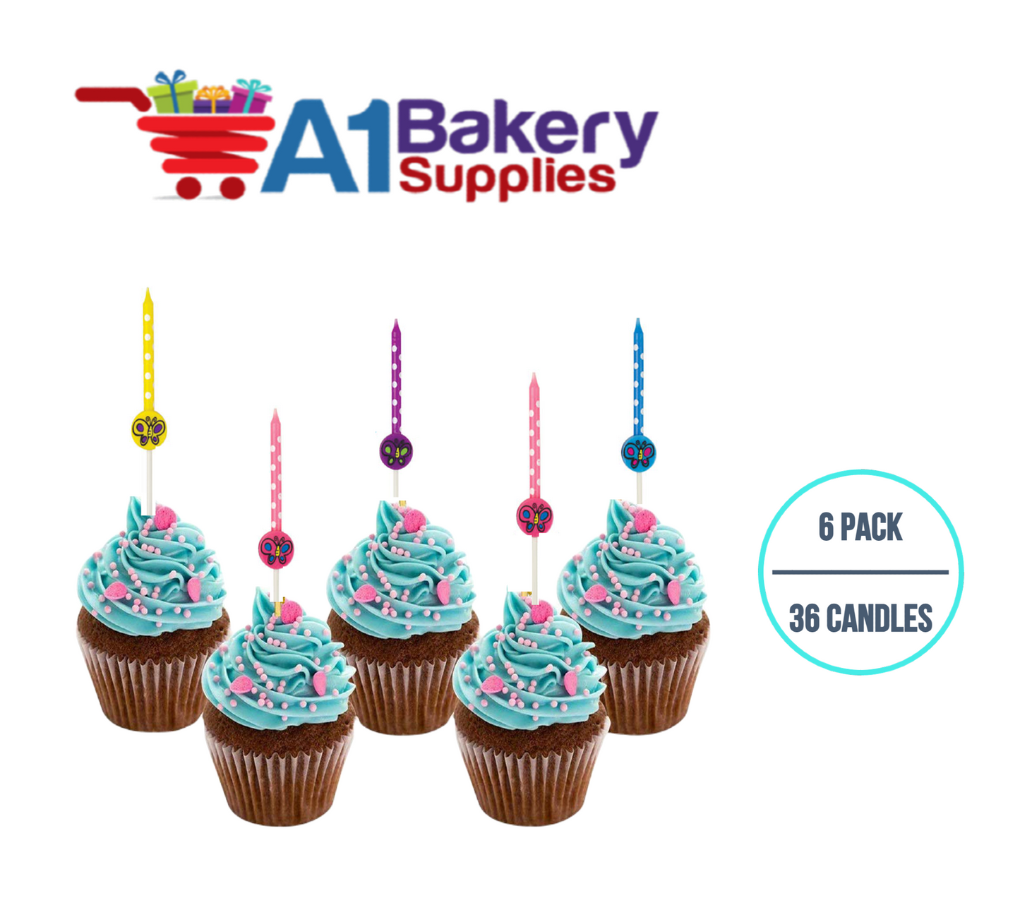 A1BakerySupplies Cake deco Candle Sets - Butterflies 6 pack for Birthday Cake Decorations and Anniversary