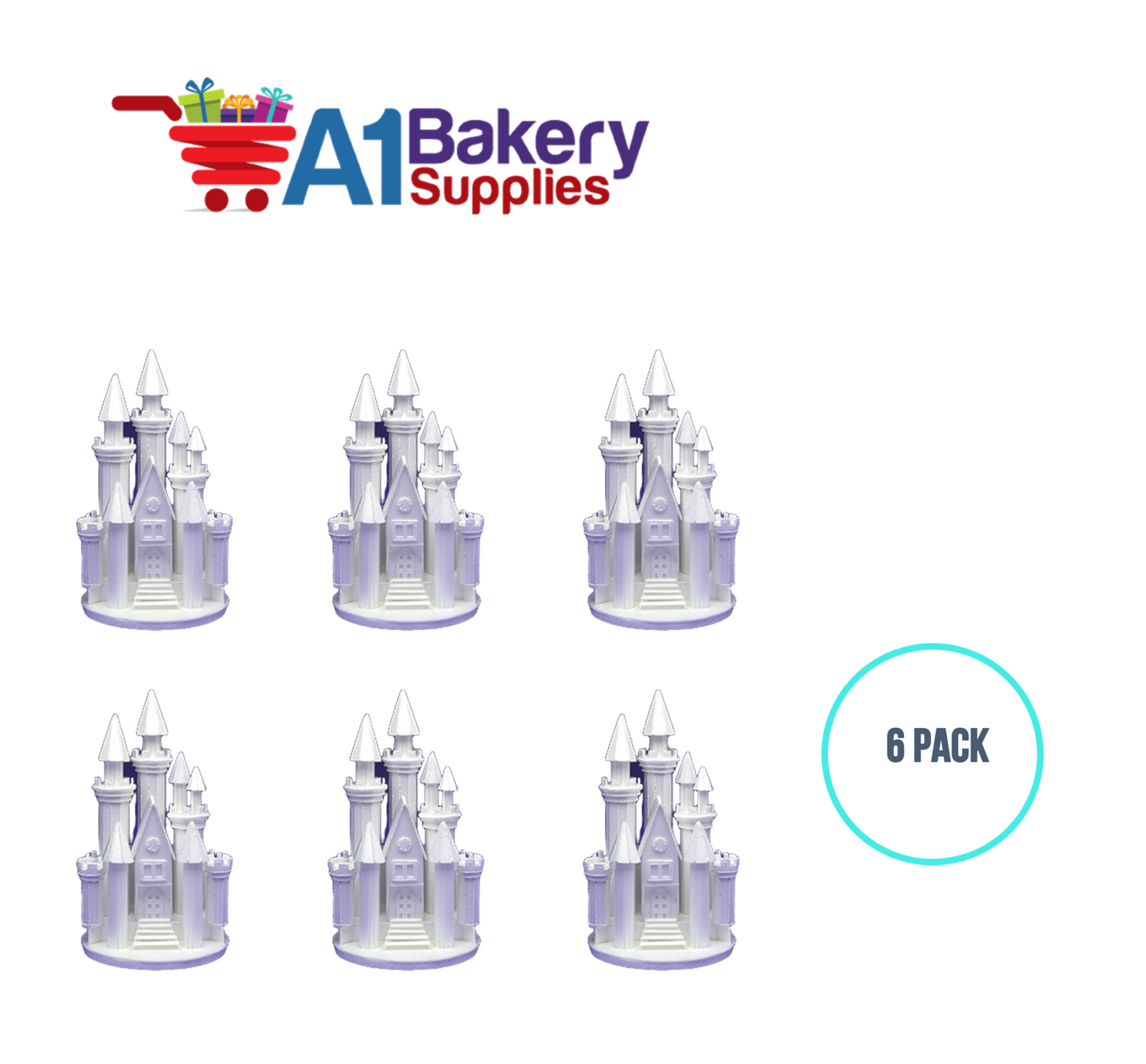 A1BakerySupplies Castle #9 w/Steps - White 6 pack Wedding Accessories for Birthday Cake Decorations and Marriages