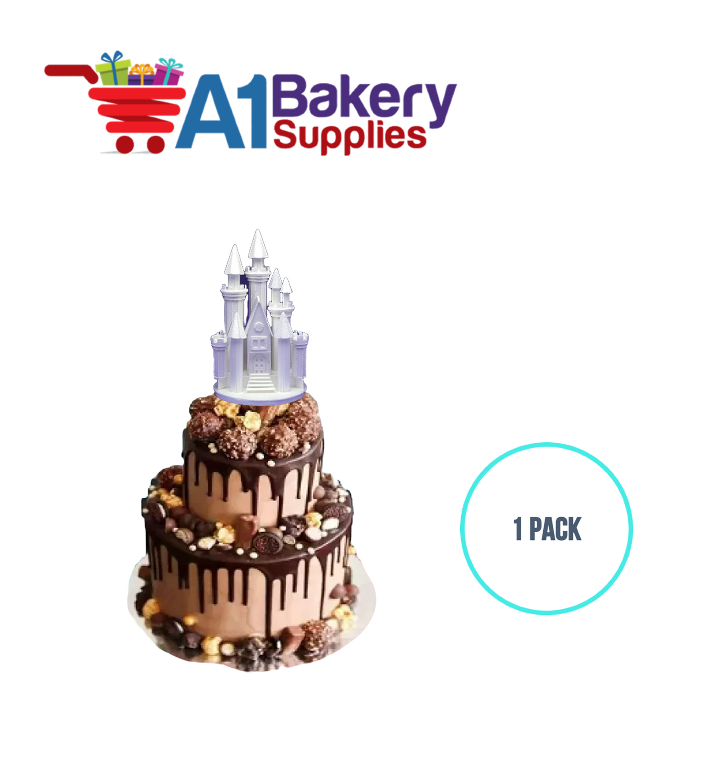 A1BakerySupplies Castle #9 w/Steps - White 1 pack Wedding Accessories for Birthday Cake Decorations and Marriages