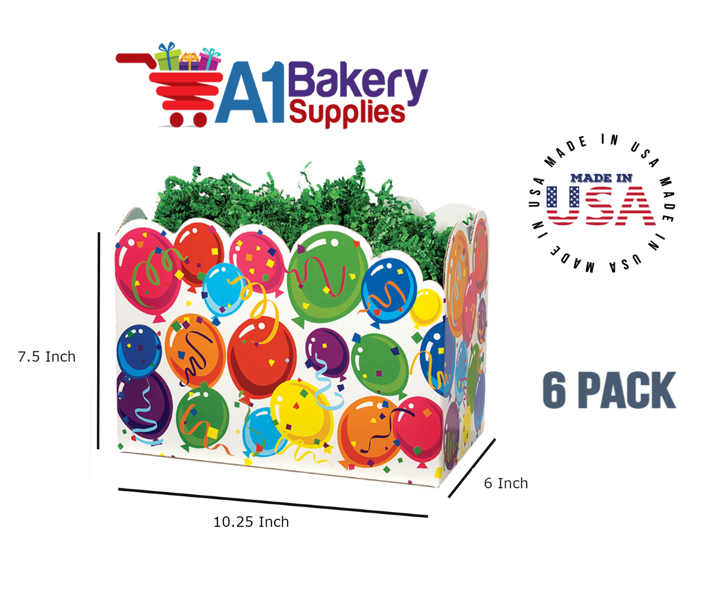 Celebrate Basket Box, Theme Gift Box, Large 10.25 (Length) x 6 (Width) x 7.5 (Height), 6 Pack