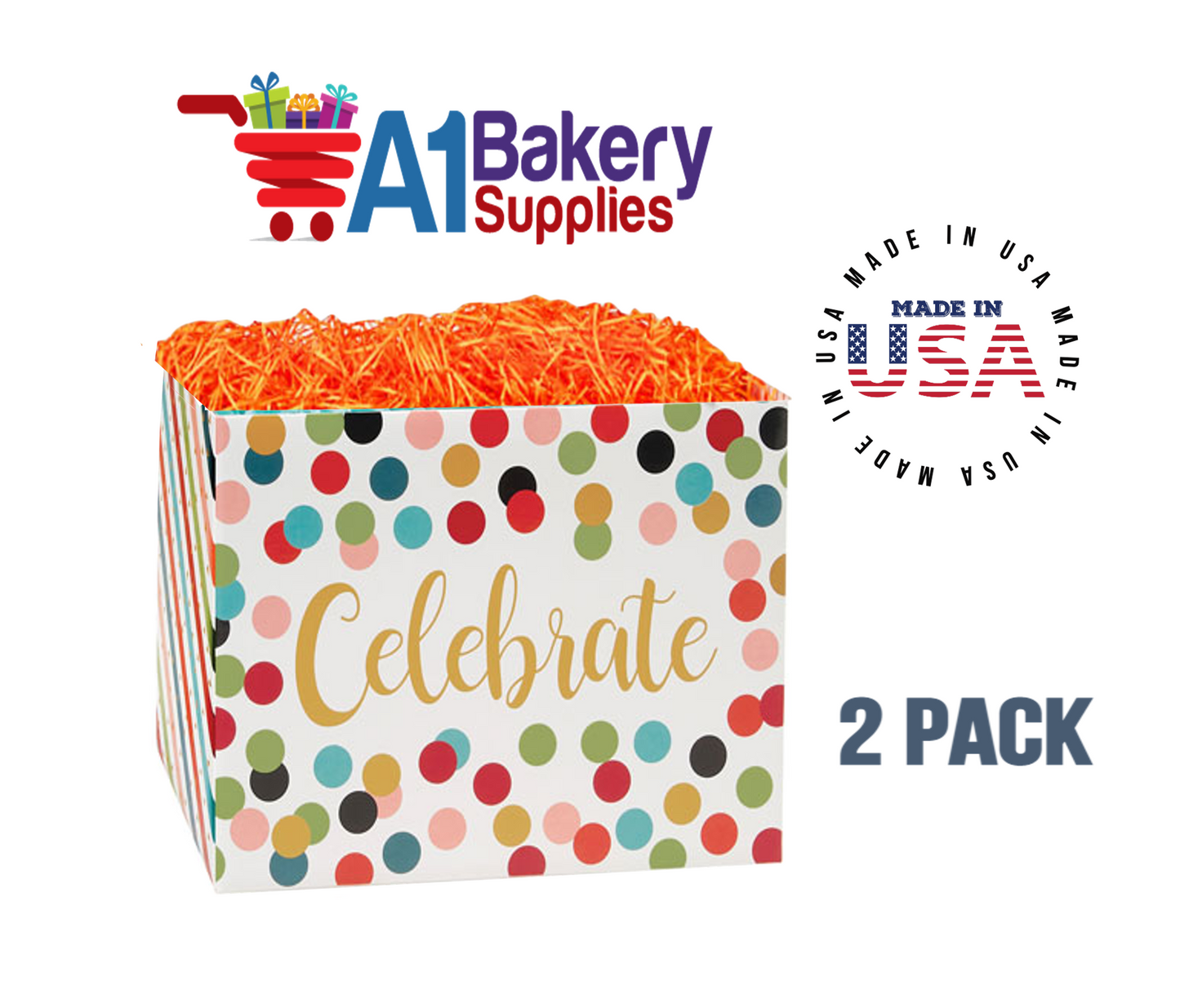 Celebrate Dots Basket Box, Theme Gift Box, Small 6.75 (Length) x 4 (Width) x 5 (Height), 2 Pack