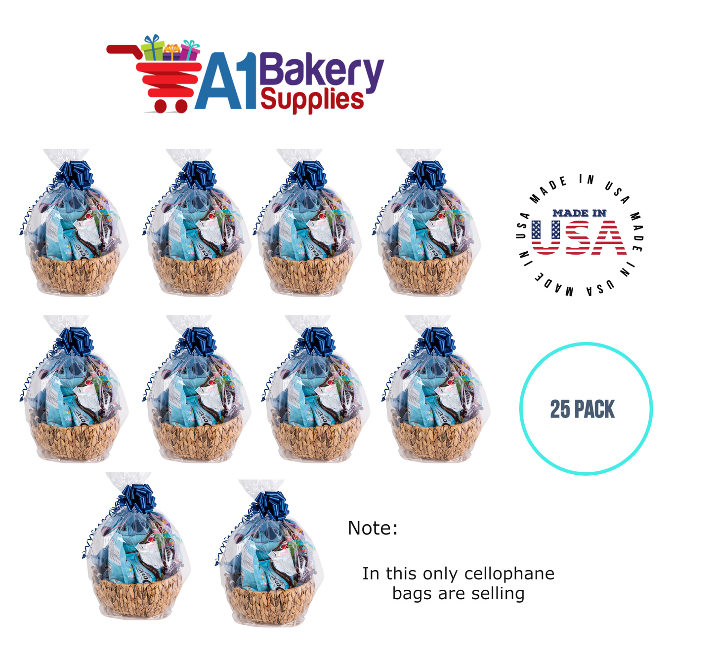 Round Bottom Basket Size 1.2 MIL BOPP Sealable Cellophane Gift Bags Bags for Gift Packing 20 x 36 Inch, 25 Pack