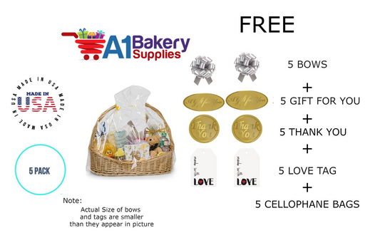 BOPP Sealable Cellophane Bags and Clear Gift Basket Wrap Packaging, 24 in x 30 in, Clear Cello Wrapping for Baby Shower, Wedding Party, or Event Giveaways, 5 Pack
