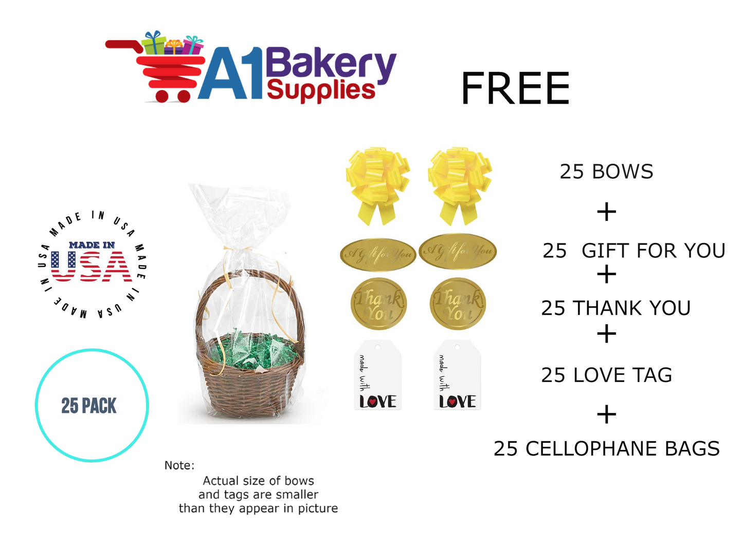 BOPP Sealable Cellophane Bags and Clear Gift Basket Wrap Packaging, 12 in x 24 in, Clear Cello Wrapping for Baby Shower, Wedding Party, or Event Giveaways, 25 Pack