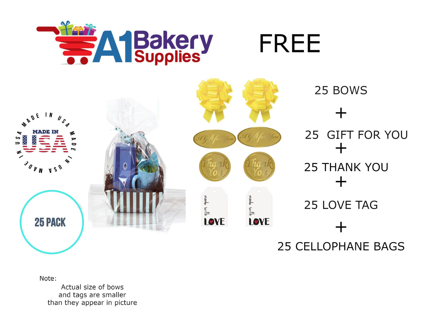 BOPP Sealable Cellophane Bags and Clear Gift Basket Wrap Packaging, 16 in x 24 in, Clear Cello Wrapping for Baby Shower, Wedding Party, or Event Giveaways, 25 Pack