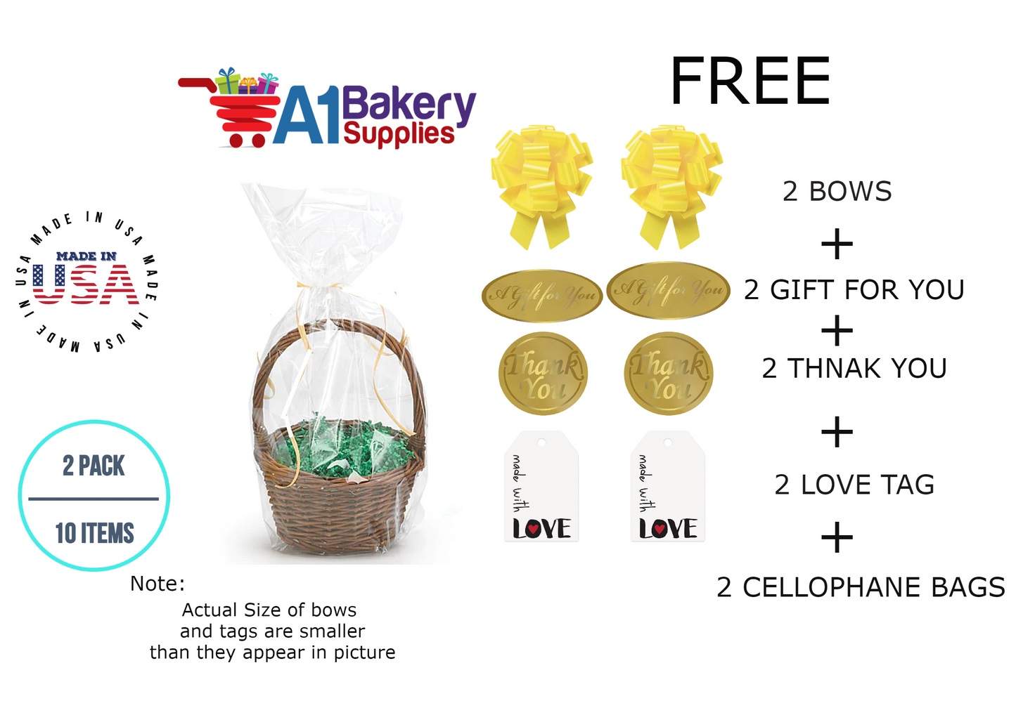 BOPP Sealable Cellophane Bags and Clear Gift Basket Wrap Packaging, 12 in x 24 in, Clear Cello Wrapping for Baby Shower, Wedding Party, or Event Giveaways, 2 Pack