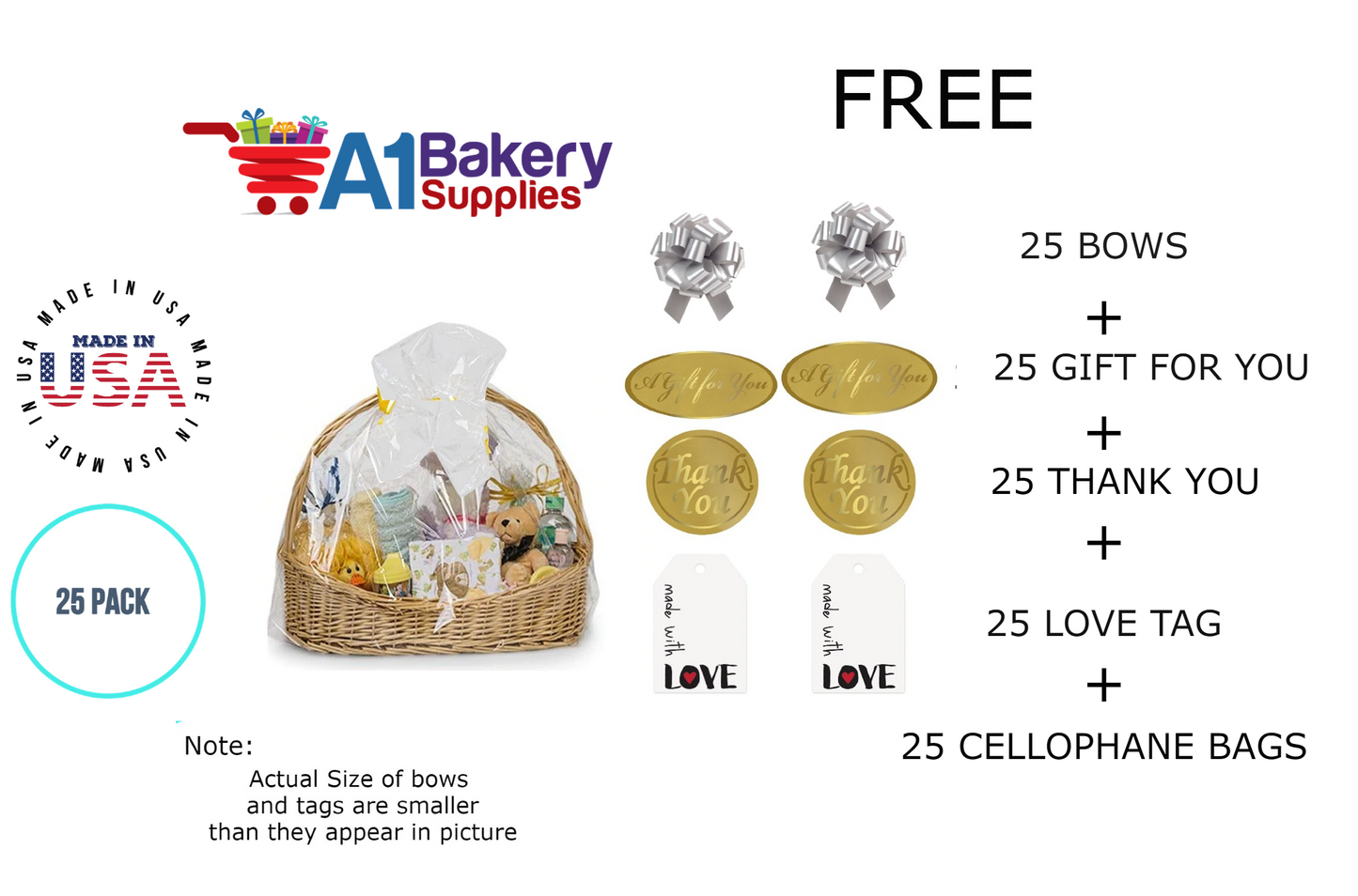 BOPP Sealable Cellophane Bags and Clear Gift Basket Wrap Packaging, 24 in x 30 in, Clear Cello Wrapping for Baby Shower, Wedding Party, or Event Giveaways, 25 Pack