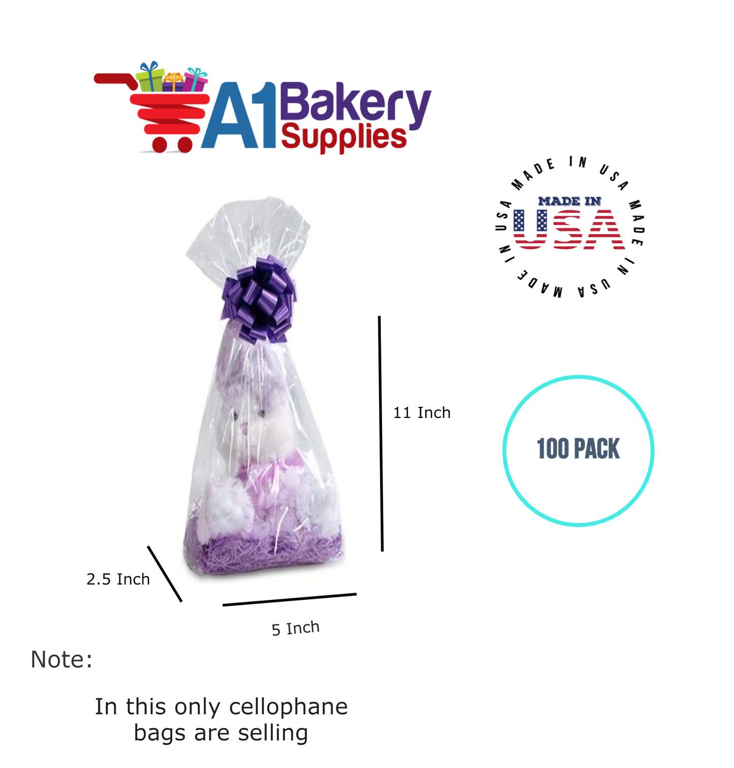 Gusset Basket Size 1.2 MIL BOPP Sealable Cellophane Gift Bags Bags for Gift Packing 5 x 2.5 x 11 Inch, 100 Pack