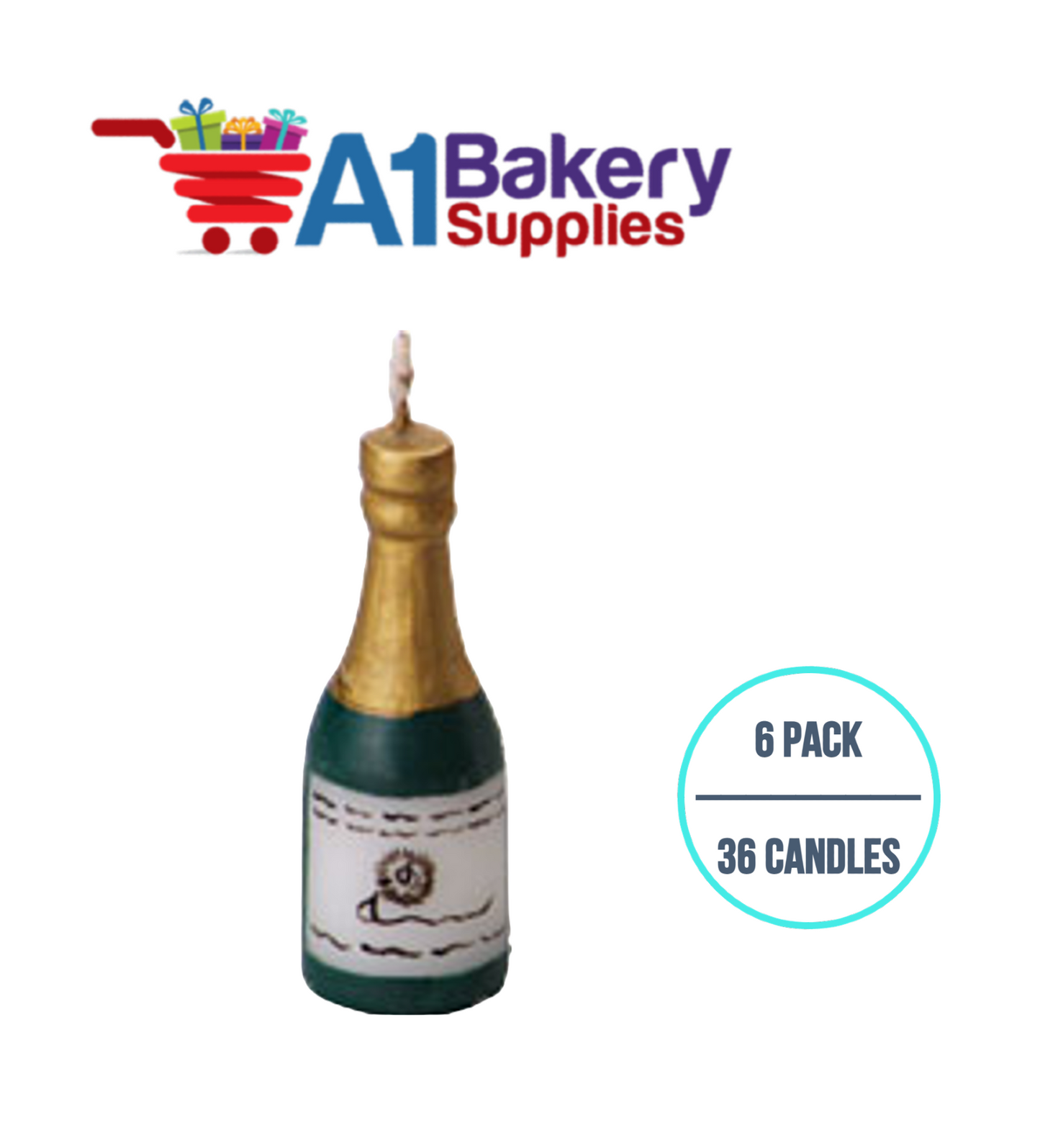 A1BakerySupplies Champagne Novelty Candles 6 pack for Birthday Cake Decorations and Anniversary