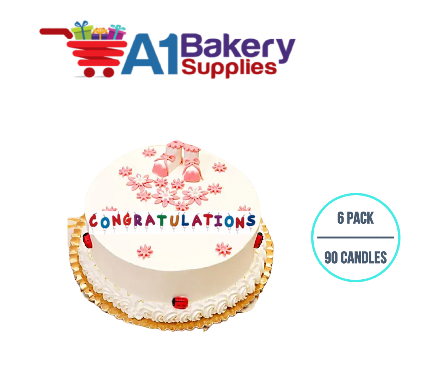 A1BakerySupplies Congratulations Message Candle Sets 6 pack for Birthday Cake Decorations and Anniversary