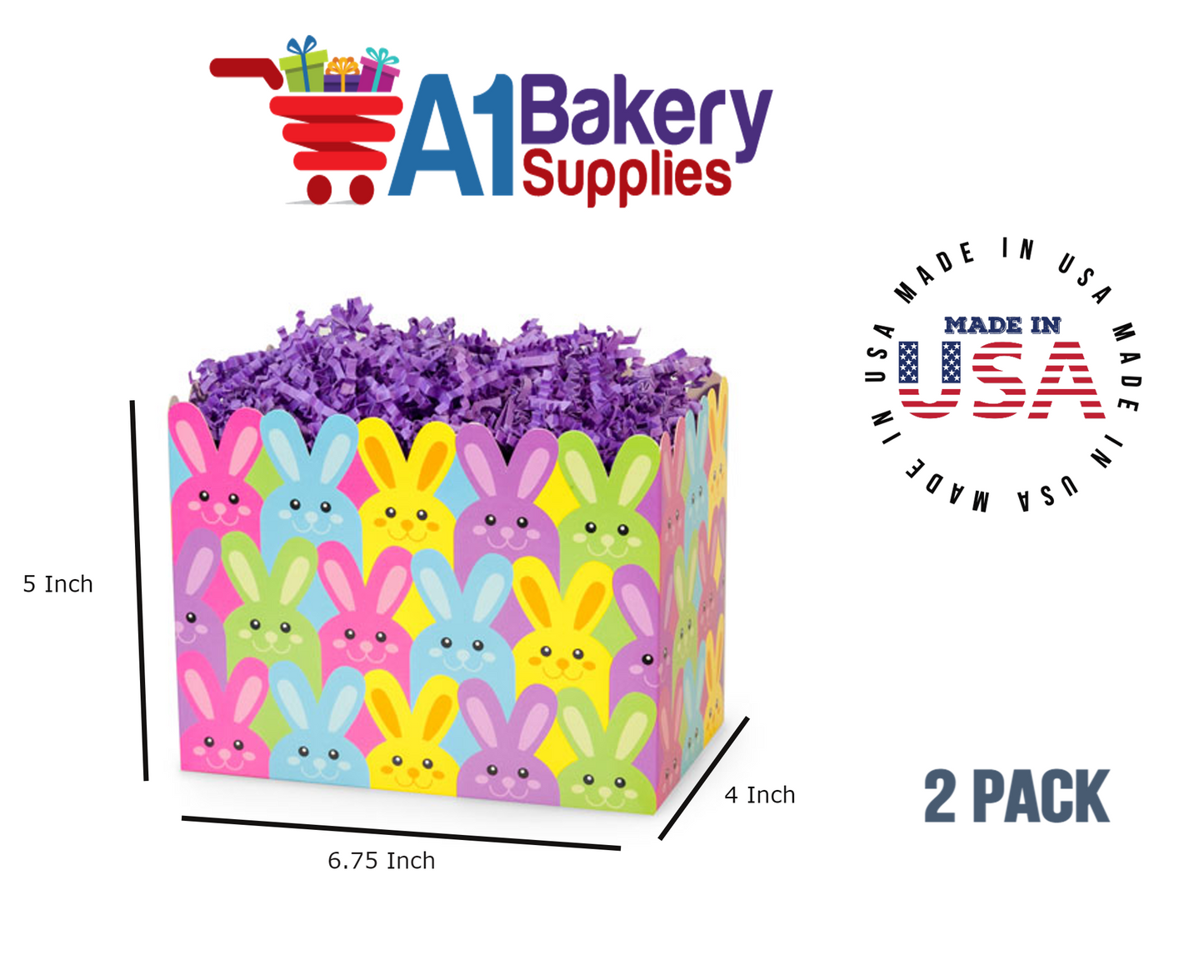 Easter Bunnies Basket Box, Theme Gift Box, Small 6.75 (Length) x 4 (Width) x 5 (Height), 2 Pack