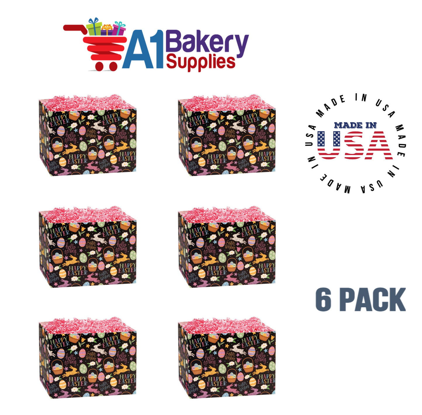 Easter Chalkboard Basket Box, Theme Gift Box, Small 6.75 (Length) x 4 (Width) x 5 (Height), 6 Pack